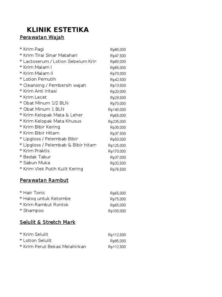 Biaya Perawatan Estetika Klinik